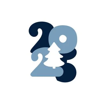 Hand drawn color vector number text 2025 with fir tree. Happy New Year Christ Stock Illustration