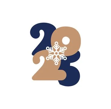 Hand drawn color vector number text 2025 with fir snowflake. Happy New Year C Stock Illustration