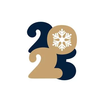 Hand drawn color vector number text 2025 with fir snowflake. Happy New Year C Stock Illustration