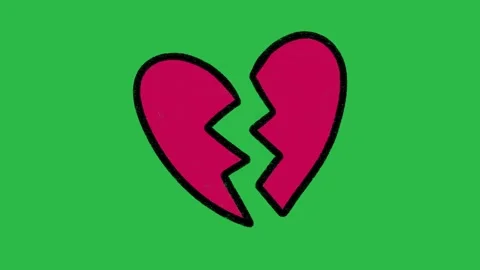Hand Drawn Colored Broken Heart Breakup Animation on Green Screen Background Stock Footage 339335261