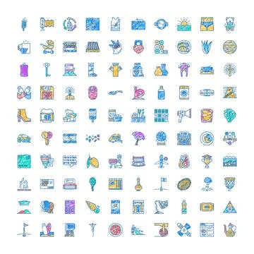 Hand drawn colored doodle diverse icon set Stock Illustration
