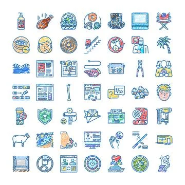 Hand drawn colored doodle icon collection set Illustrazione stock