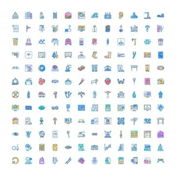Hand drawn colored icon set illustrating various concepts Stock Illustration