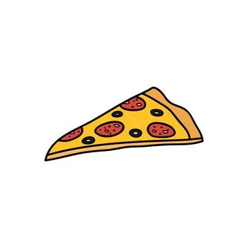 Hand drawn colored pizza slice. Stock Illustration