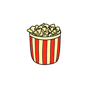 Hand drawn colored popcorn busket. Stock Illustration