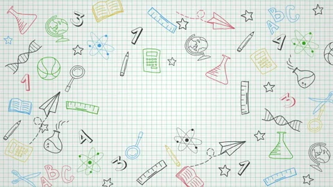 Hand drawn colored school icon of simple decorative elements. White paper Stock Footage 282198262