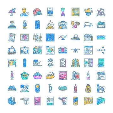 Hand drawn colored scribble icons collection Stock Illustration