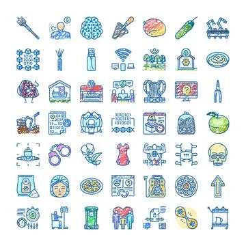 Hand drawn colored scribble icons set collection Stock Illustration