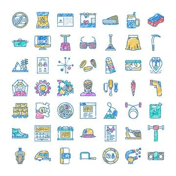 Hand drawn colored sketch doodle icons and illustrations Иллюстрация