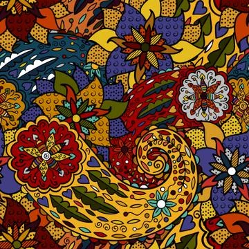 Hand drawn colorful aztec pattern with artistic pattern. Seamless pattern can be Stock Illustration