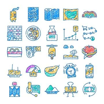 Hand drawn colorful creative scribble icons collection Stock Illustration