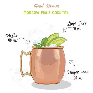 Hand Drawn Colorful Moscow Mule Summer Cocktail Drink Stock Illustration