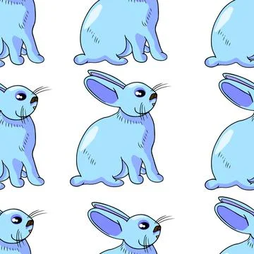 Hand drawn colorful pattern of easter blue bunny 스톡 일러스트