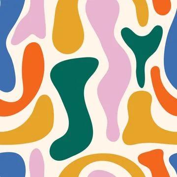 Hand drawn colorful seamless pattern with organic shapes. Abstract figures and 스톡 일러스트