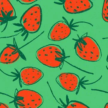 Hand drawn colorful seamless pattern with strawberries Stock Illustration