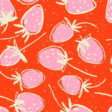 Hand drawn colorful seamless pattern with strawberries Stock Illustration
