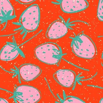 Hand drawn colorful seamless pattern with strawberries Stock Illustration