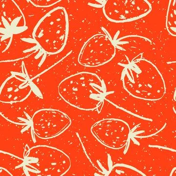 Hand drawn colorful seamless pattern with strawberries Stock Illustration