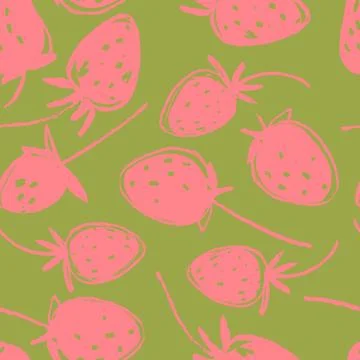 Hand drawn colorful seamless pattern with strawberries Stock Illustration