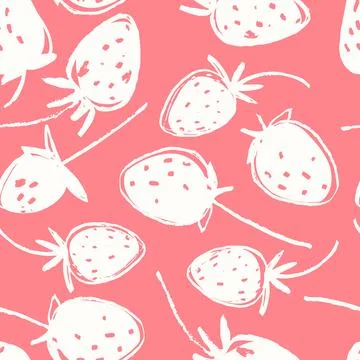 Hand drawn colorful seamless pattern with strawberries Stock Illustration