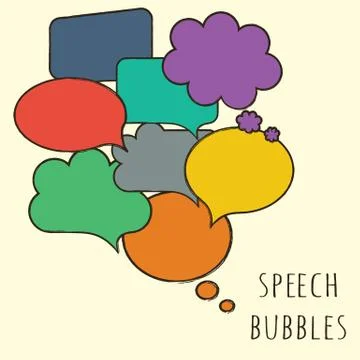 Hand-drawn, colorful speech bubbles isolated on beige. vector illustration Stock Illustration