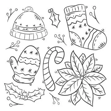 Hand drawn coloring Christmas elements icons Stock Illustration