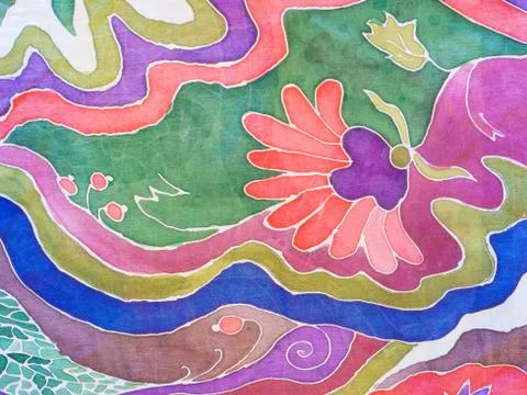 Hand drawn colour floral pattern on gray batik Stock Photos