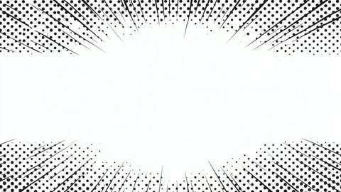 Hand drawn comic border frame with halftone dots and radial lines around em.. Stock Footage 342044786