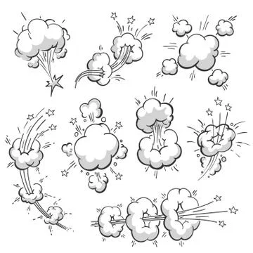 Hand Drawn Comic Cloud Set Stock Illustration