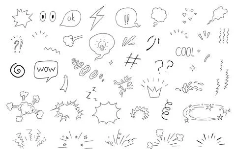 Hand drawn Comic Doodle Elements  Speech Bubbles, Explosions, Arrows, Stars.. Stock-Illustration