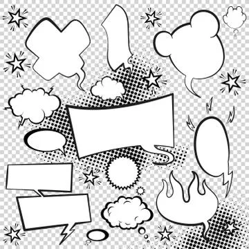 Hand drawn comic speech bubbles. Set of blank comic elements on halftone イラスト素材