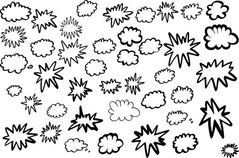 Hand Drawn Comic Speech Bubbles Set Doodle Explosion bursts Stock Illustration