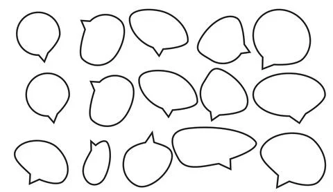 Hand drawn comic speech bubbles collection with various shapes and outlines for Stock Illustration
