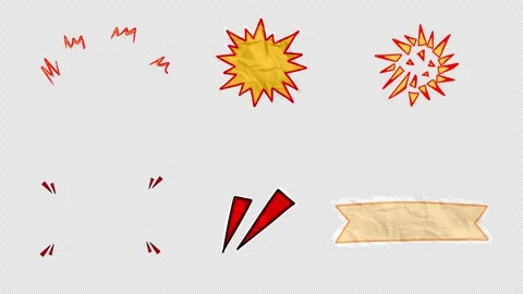 Hand Drawn Comic Speech Burst Starburst and Paper Banner Motion Graphic Overlay 스톡 동영상 346470562