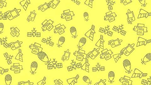 Hand-drawn Communication and Technology Doodle Pattern with Satellites and .. 库存插图