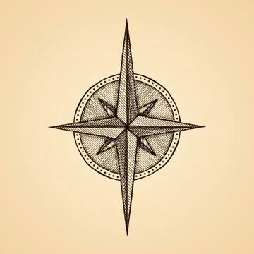 Hand drawn compass wind rose symbol Illustrazione stock