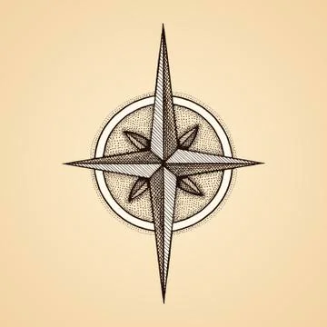 Hand drawn compass wind rose symbol Illustrazione stock