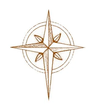 Hand drawn compass wind rose symbol Illustrazione stock
