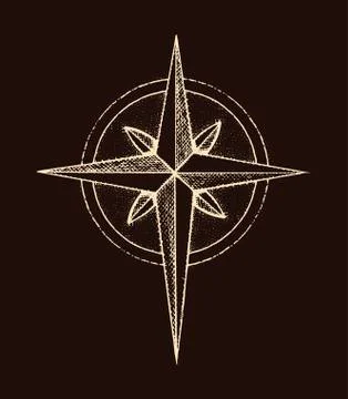 Hand drawn compass wind rose symbol Illustrazione stock