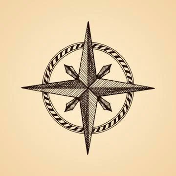 Hand drawn compass wind rose symbol Illustrazione stock