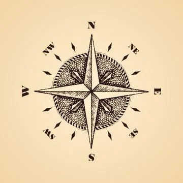 Hand drawn compass wind rose symbol Stock Illustration