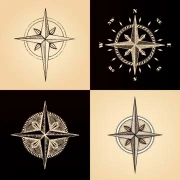 Hand drawn compass wind rose symbol Stock Illustration