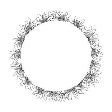 Hand drawn composition of Jerusalem artichoke flower. Round frame of Jerusale Stock Illustration