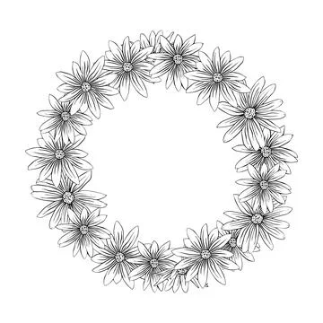Hand drawn composition of Jerusalem artichoke flower. Round frame of Jerusale Stock Illustration