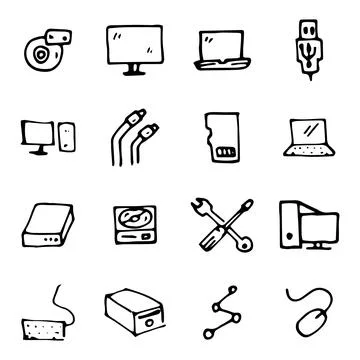 Hand drawn Computer Icons Set 스톡 일러스트