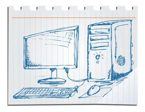 Hand drawn computer. Stock Illustration