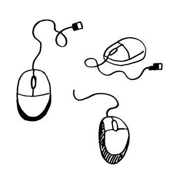Hand drawn computer mouse doodle Stock Illustration