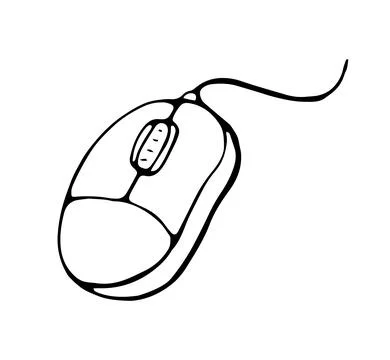 Hand Drawn Computer Mouse Minimal Line Art Technology Illustration Stock-Illustration