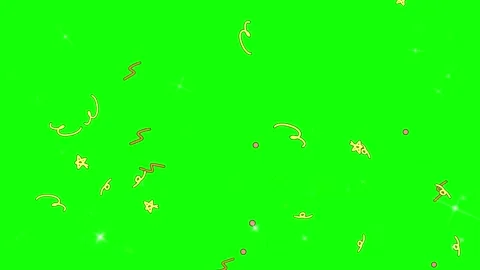 Hand-drawn confetti and streamers scattered on bright green background with Video stock 339123678
