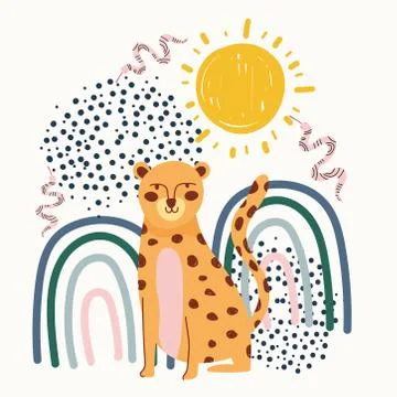 Hand drawn contemporary, leopard snake shapes trendy print collage color Stock Illustration